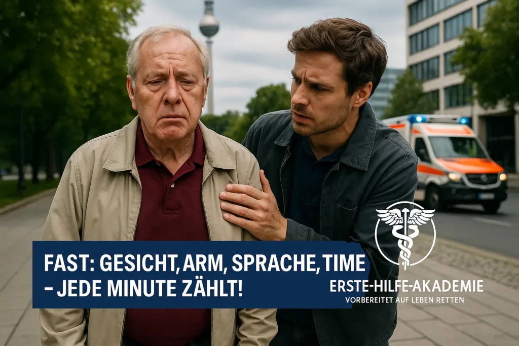 FAST-Regel: Erste-Hilfe-Training im Freien mit realistischen Übungen – Erste Hilfe Akademie Logo eingeblendet